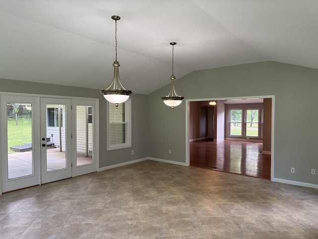 2306 Raspberry Ln, Lebanon, TN 37087 - empty room with french doors, vaulted ceiling, and baseboards