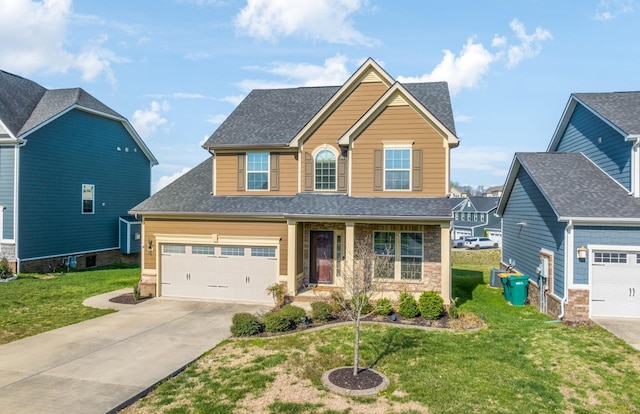 2003 Allerton Way, Spring Hill, TN 37174 - view of front of property featuring driveway, a front lawn, roof with shingles, a garage, and covered porch