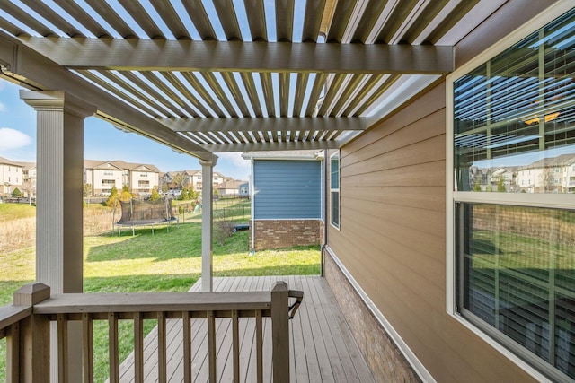 2003 Allerton Way, Spring Hill, TN 37174 - wooden deck with a pergola, a residential view, a lawn, and a trampoline