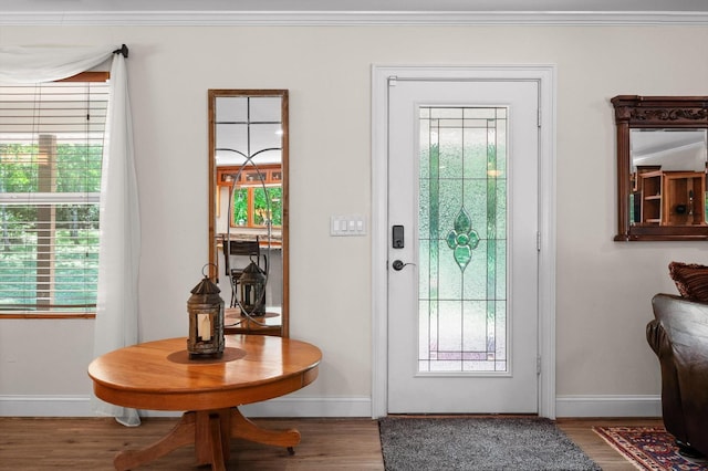 204 Chapman Ct, La Fayette, GA 30728 - doorway to outside featuring baseboards, crown molding, and wood finished floors