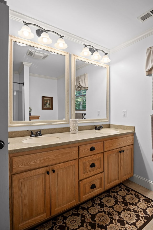 204 Chapman Ct, La Fayette, GA 30728 - bathroom featuring ornamental molding, double vanity, and tile patterned flooring