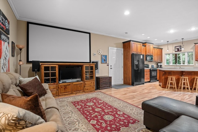 204 Chapman Ct, La Fayette, GA 30728 - living room with ornamental molding, light wood-style flooring, and recessed lighting