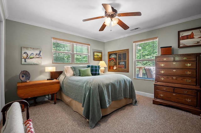 204 Chapman Ct, La Fayette, GA 30728 - carpeted bedroom with multiple windows, crown molding, baseboards, and ceiling fan