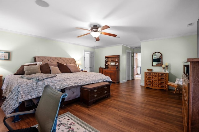 204 Chapman Ct, La Fayette, GA 30728 - bedroom featuring ornamental molding, dark wood-type flooring, ceiling fan, and baseboards