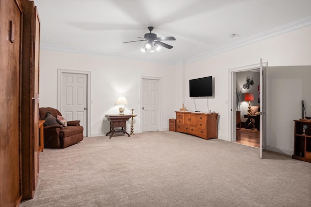 204 Chapman Ct, La Fayette, GA 30728 - living area with carpet flooring, crown molding, ceiling fan, and baseboards