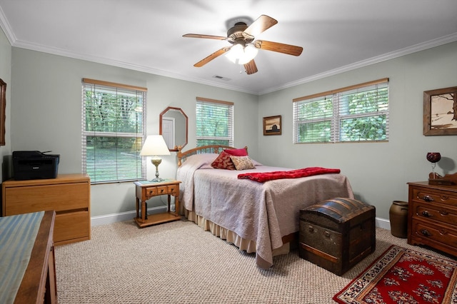 204 Chapman Ct, La Fayette, GA 30728 - carpeted bedroom featuring crown molding, baseboards, and ceiling fan