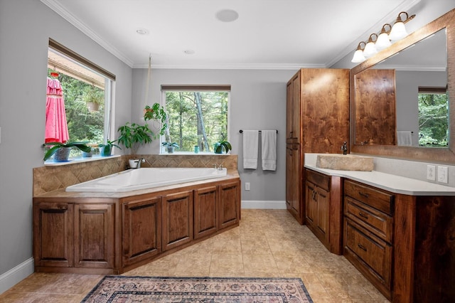 204 Chapman Ct, La Fayette, GA 30728 - full bath with vanity, a bath, baseboards, crown molding, and tile patterned flooring