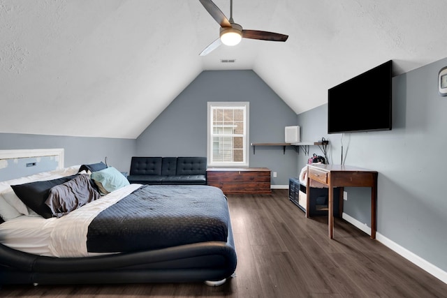 681 Crescent Rd, Murfreesboro, TN 37128 - bedroom with wood finished floors, baseboards, vaulted ceiling, and a ceiling fan