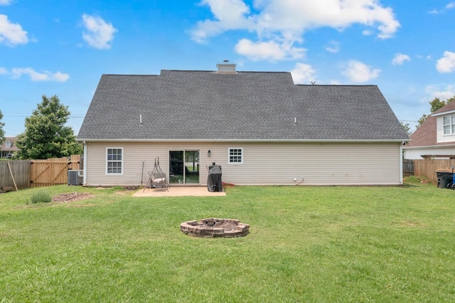 681 Crescent Rd, Murfreesboro, TN 37128 - rear view of house featuring a fire pit, a patio area, central AC unit, a chimney, and a gate