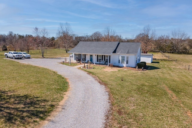 4974 Smiley Rd, Chapel Hill, TN 37034 - ranch-style house featuring covered porch, driveway, and a front lawn