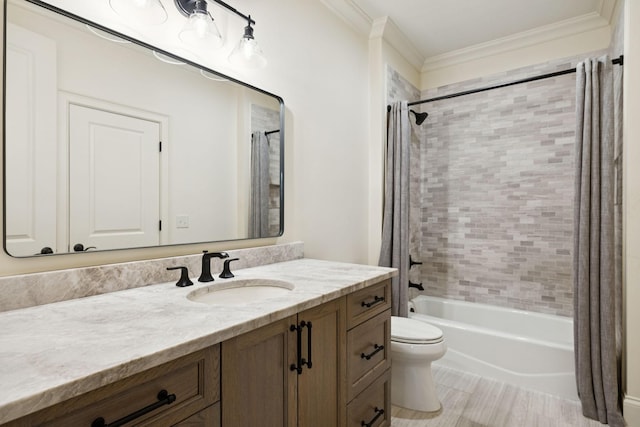 1616 Championship Blvd, Franklin, TN 37064 - full bathroom featuring ornamental molding, vanity, toilet, and shower / bath combo with shower curtain