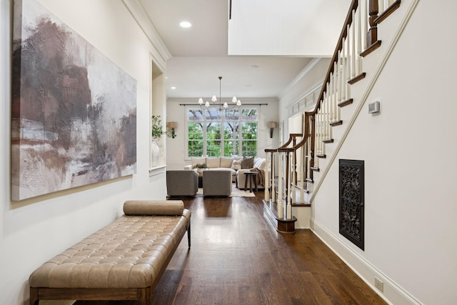 1616 Championship Blvd, Franklin, TN 37064 - foyer with dark wood-style floors, stairs, recessed lighting, a chandelier, and ornamental molding