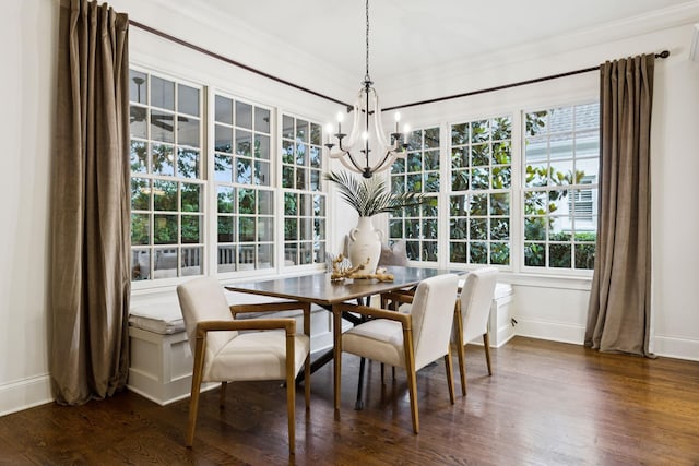1616 Championship Blvd, Franklin, TN 37064 - dining area featuring a chandelier, baseboards, dark wood-type flooring, and ornamental molding