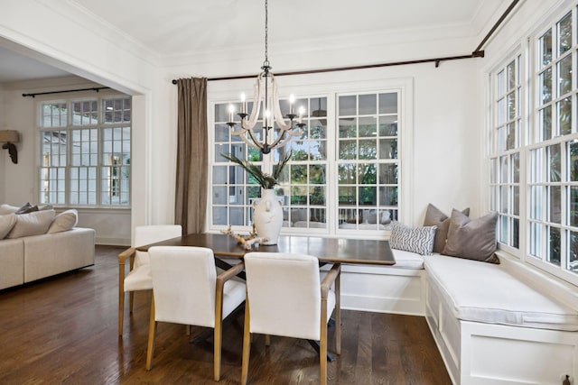 1616 Championship Blvd, Franklin, TN 37064 - dining room featuring a chandelier, crown molding, dark wood-type flooring, plenty of natural light, and baseboards