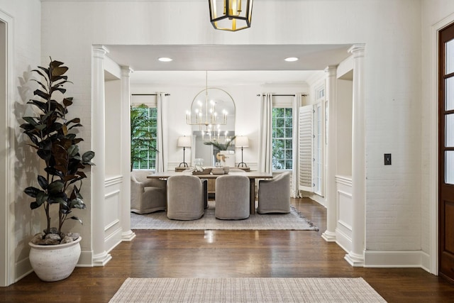 1616 Championship Blvd, Franklin, TN 37064 - entryway with a chandelier, wood finished floors, healthy amount of natural light, decorative columns, and recessed lighting