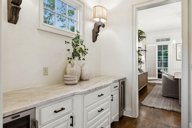 1616 Championship Blvd, Franklin, TN 37064 - bathroom with wine cooler, wood finished floors, ornamental molding, and vanity