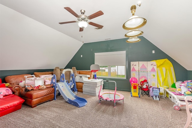 201 Hart Ln, Lebanon, TN 37087 - playroom with carpet flooring, lofted ceiling, and ceiling fan