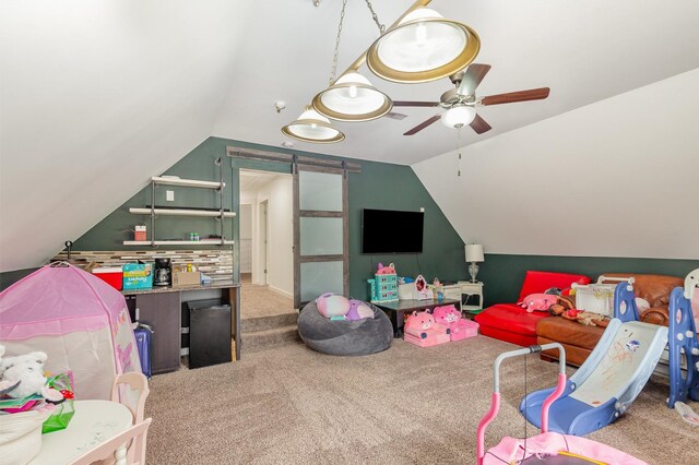 201 Hart Ln, Lebanon, TN 37087 - rec room with a ceiling fan, carpet, and lofted ceiling