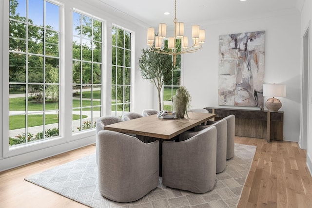 609 Bowling Ave, Nashville, TN 37215 - dining room featuring a chandelier, light wood-style flooring, recessed lighting, and ornamental molding