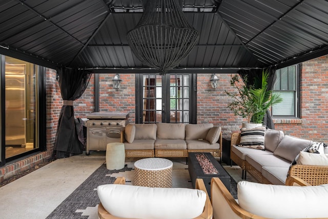 1702 Stokes Ln, Nashville, TN 37215 - view of patio featuring french doors, a gazebo, outdoor lounge area, and area for grilling