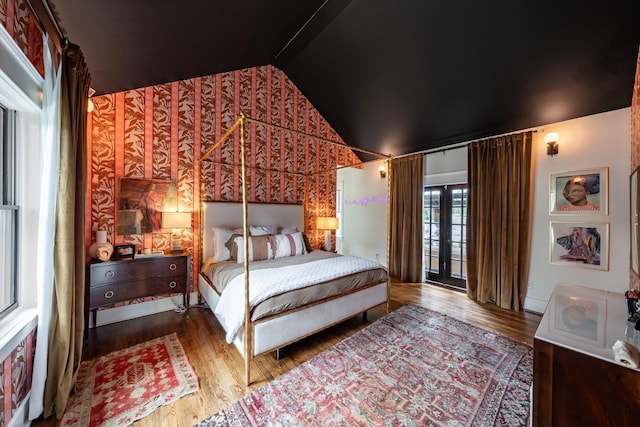 1702 Stokes Ln, Nashville, TN 37215 - bedroom featuring lofted ceiling, wood finished floors, and french doors