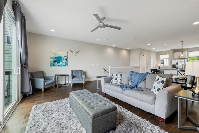 64 Fern Ave Unit 3, Nashville, TN 37207 - living room featuring ceiling fan, wood finished floors, recessed lighting, and baseboards
