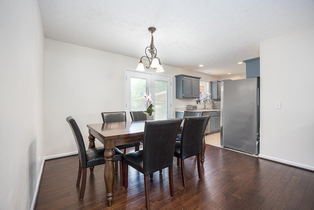 1077 Kathryn Rd, Mount Juliet, TN 37122 - dining space featuring dark wood-style floors, baseboards, a chandelier, and recessed lighting