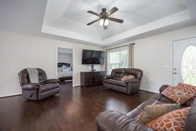1077 Kathryn Rd, Mount Juliet, TN 37122 - living room with a raised ceiling, wood-type flooring, ceiling fan, and baseboards