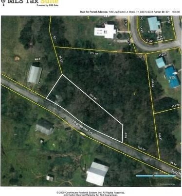 106 Log Home Ln, Moss, TN 38575 - aerial view of property's location with property boundaries highlighted