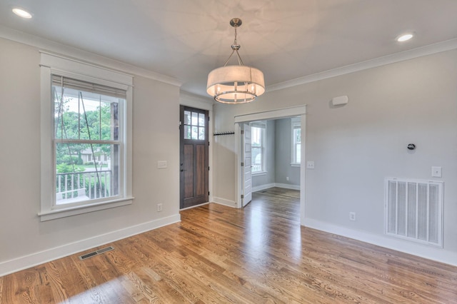 3104 Southlake Dr, Nashville, TN 37211 - entryway with ornamental molding, baseboards, light wood finished floors, a chandelier, and recessed lighting