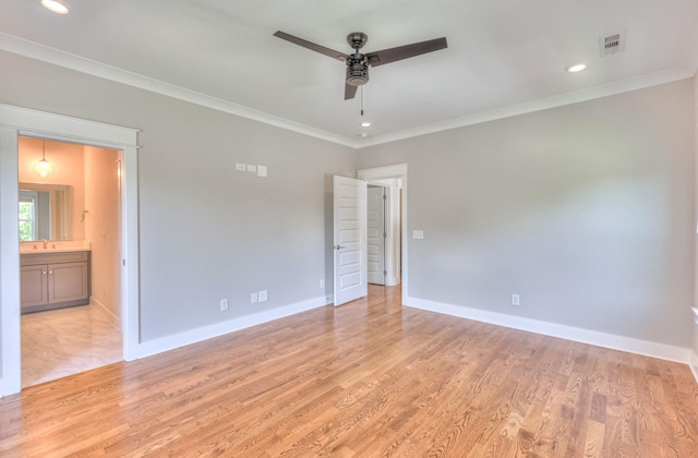 3104 Southlake Dr, Nashville, TN 37211 - spare room featuring a ceiling fan, crown molding, light wood finished floors, baseboards, and a sink