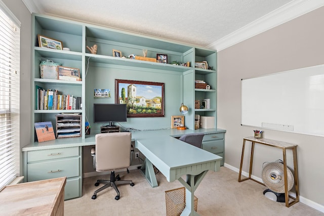 503 Hollyhock Way, Franklin, TN 37064 - home office with crown molding, light colored carpet, plenty of natural light, and a textured ceiling
