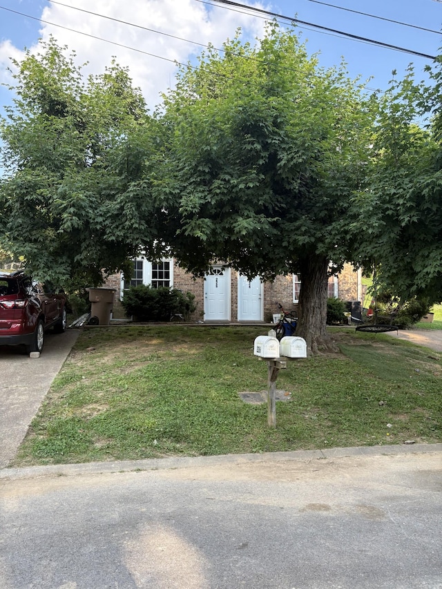 224 Brevard Ct, Nashville, TN 37211 - obstructed view of property featuring a front lawn, brick siding, and driveway