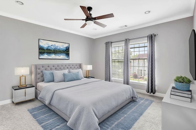 1284 Heritage Landing Dr, Chattanooga, TN 37405 - bedroom featuring light carpet, baseboards, ornamental molding, recessed lighting, and a ceiling fan