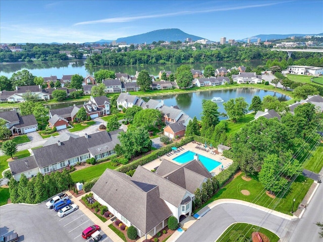 1284 Heritage Landing Dr, Chattanooga, TN 37405 - aerial perspective of suburban area with a water and mountain view and a pool area