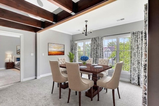 1284 Heritage Landing Dr, Chattanooga, TN 37405 - carpeted dining space with baseboards, ornamental molding, and a chandelier