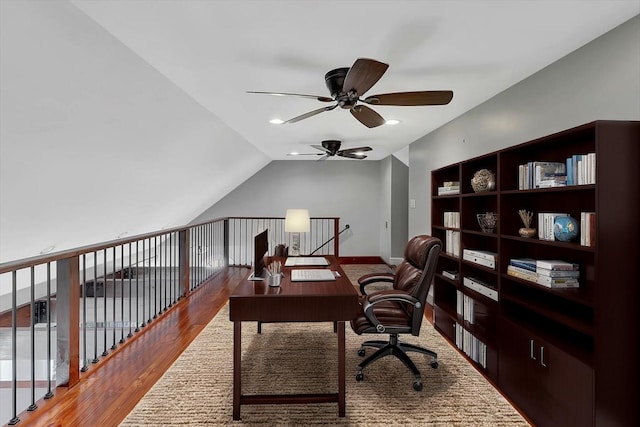 1284 Heritage Landing Dr, Chattanooga, TN 37405 - office with a ceiling fan, lofted ceiling, and wood finished floors