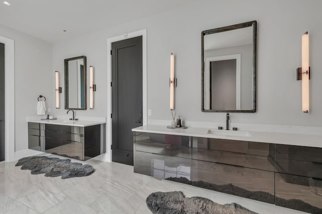 7313 Harlow Dr, College Grove, TN 37046 - bathroom with double vanity and marble finish flooring