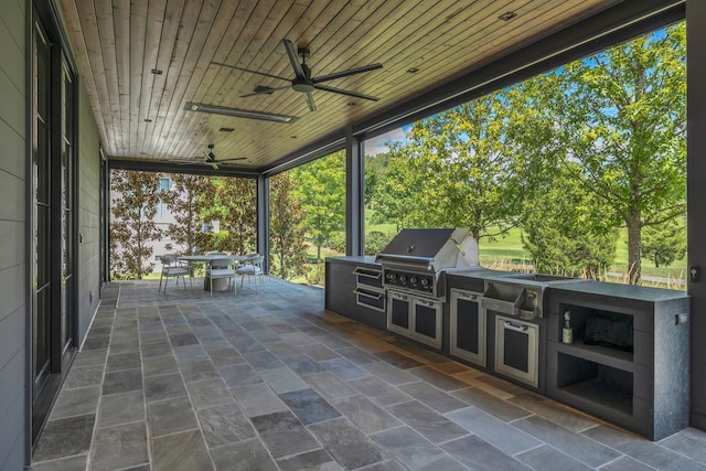 7313 Harlow Dr, College Grove, TN 37046 - view of patio featuring outdoor dining area, ceiling fan, and view of wooded area