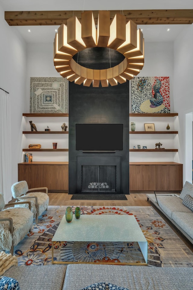 7313 Harlow Dr, College Grove, TN 37046 - living area featuring light wood-type flooring, a large fireplace, and recessed lighting