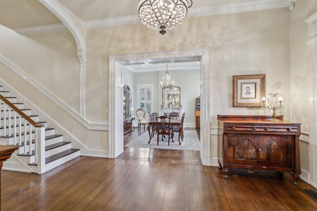 224 3rd Ave S, Franklin, TN 37064 - entryway with a chandelier, hardwood / wood-style flooring, stairway, and crown molding