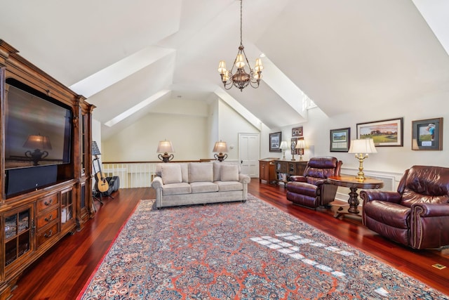 224 3rd Ave S, Franklin, TN 37064 - living room with lofted ceiling, wood finished floors, and a chandelier
