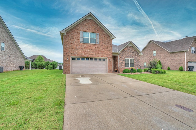 5115 Heroes Ln, Murfreesboro, TN 37129 - traditional-style house with brick siding, an attached garage, a front yard, and concrete driveway