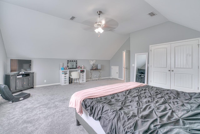 5115 Heroes Ln, Murfreesboro, TN 37129 - bedroom with lofted ceiling, carpet floors, baseboards, a closet, and a ceiling fan