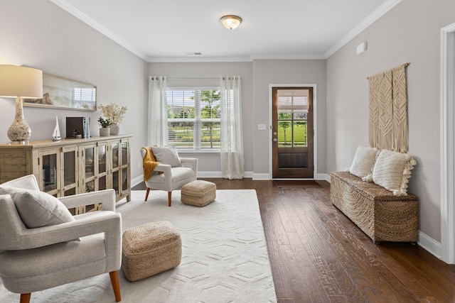 6061 Starboard Ln, Franklin, TN 37064 - living area featuring hardwood / wood-style flooring, crown molding, and baseboards