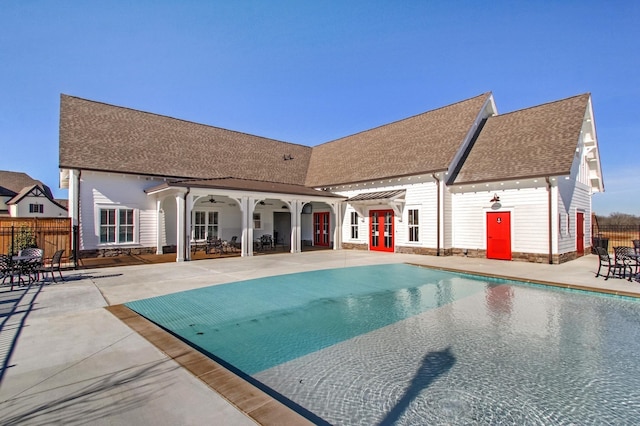 6061 Starboard Ln, Franklin, TN 37064 - view of pool featuring french doors, a patio area, and ceiling fan