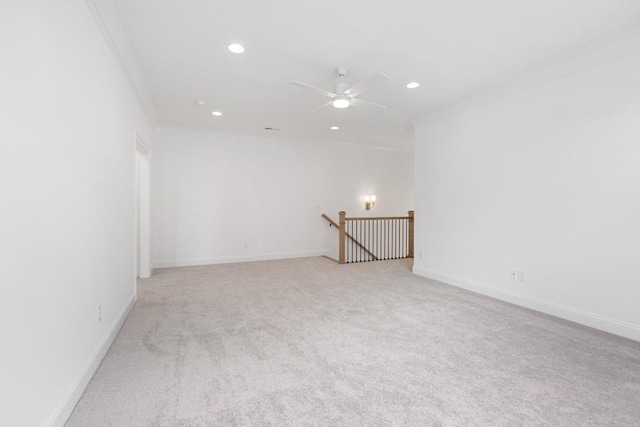 3150 Long Branch Cir, Franklin, TN 37064 - unfurnished room featuring crown molding, recessed lighting, light colored carpet, ceiling fan, and baseboards