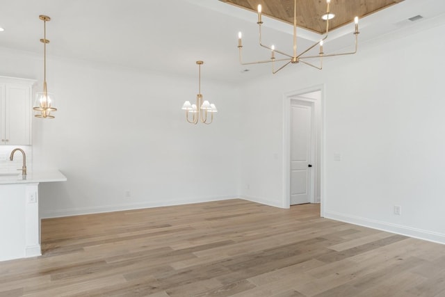 3150 Long Branch Cir, Franklin, TN 37064 - unfurnished dining area featuring a chandelier, light wood-style floors, a sink, and baseboards