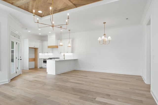 3150 Long Branch Cir, Franklin, TN 37064 - unfurnished living room featuring a chandelier, recessed lighting, light wood finished floors, a sink, and baseboards