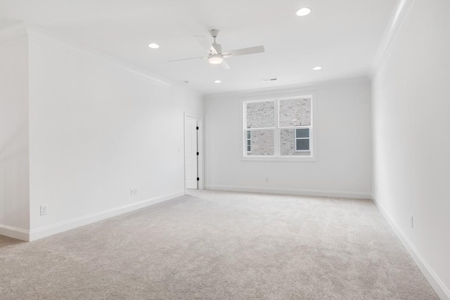 3150 Long Branch Cir, Franklin, TN 37064 - unfurnished room featuring crown molding, light colored carpet, a ceiling fan, recessed lighting, and baseboards